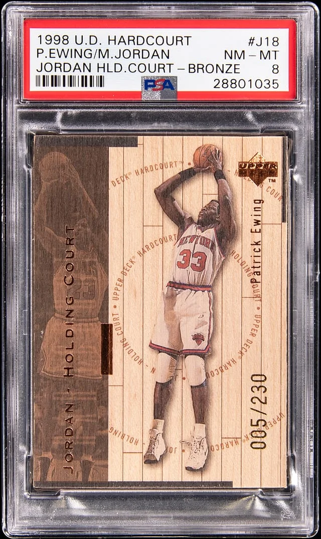 1998-99 Upper Deck Hardcourt Patrick Ewing/Michael Jordan Jordan Holding Court Bronze #J18 card image