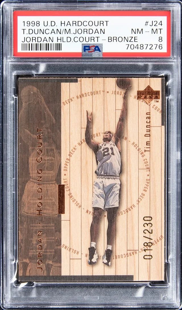1998-99 Upper Deck Hardcourt Tim Duncan, Michael Jordan Bronze #J24 card image