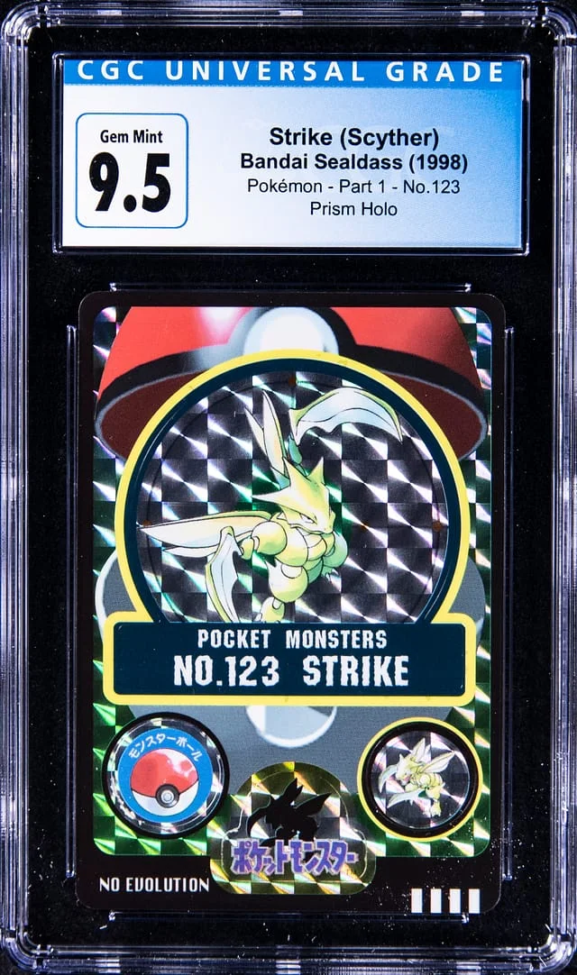 1998 Bandai Sealdass Pokemon Part 1 Prism Holo Strike (Scyther) #123 card image