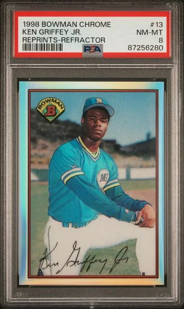 1998 Bowman Chrome Ken Griffey Jr. Reprints Reprints-Refractor #13 card image