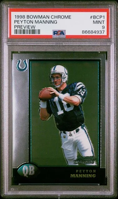 1998 Bowman Chrome Peyton Manning Preview Refractor #BCP1 card image