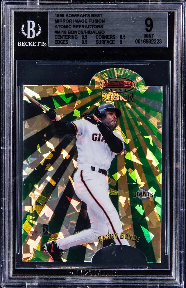 1998 Bowman's Best Barry Bonds Mirror Image Fusion Atomic Refractors #MI18 card image