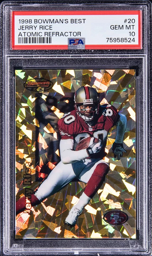 1998 Bowman's Best Jerry Rice Atomic Refractor #20 card image