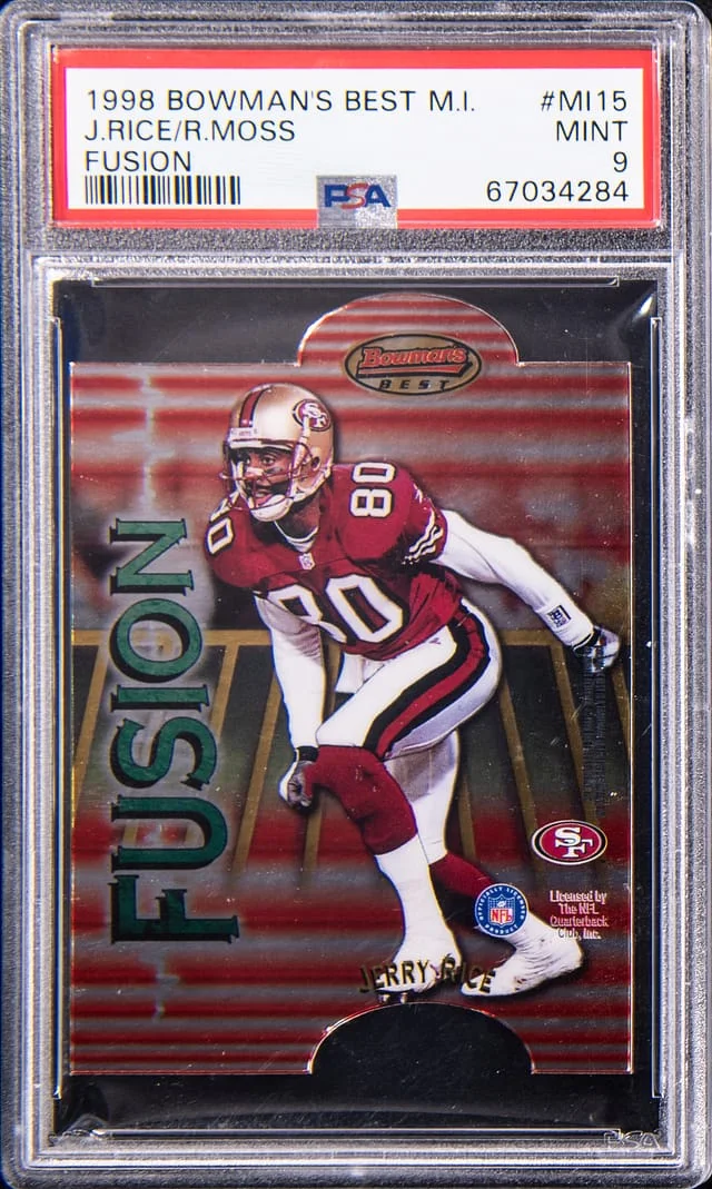 1998 Bowman's Best Jerry Rice, Randy Moss Mirror Image Fusion #MI15 card image