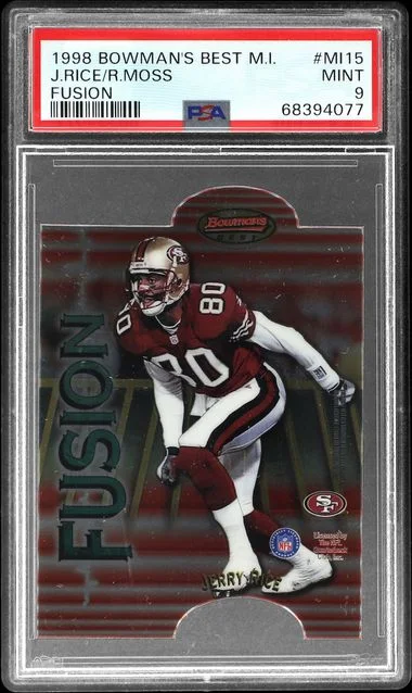 1998 Bowman's Best Jerry Rice/Randy Moss Fusion Mirror Image #MI15 card image