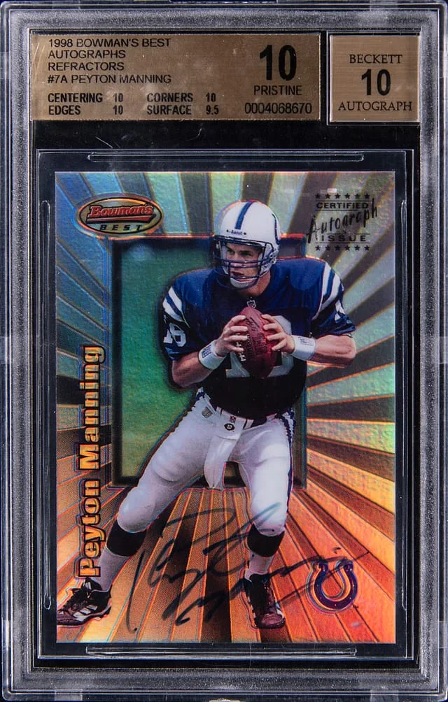 1998 Bowman's Best Peyton Manning Autographs Refractors #7A card image
