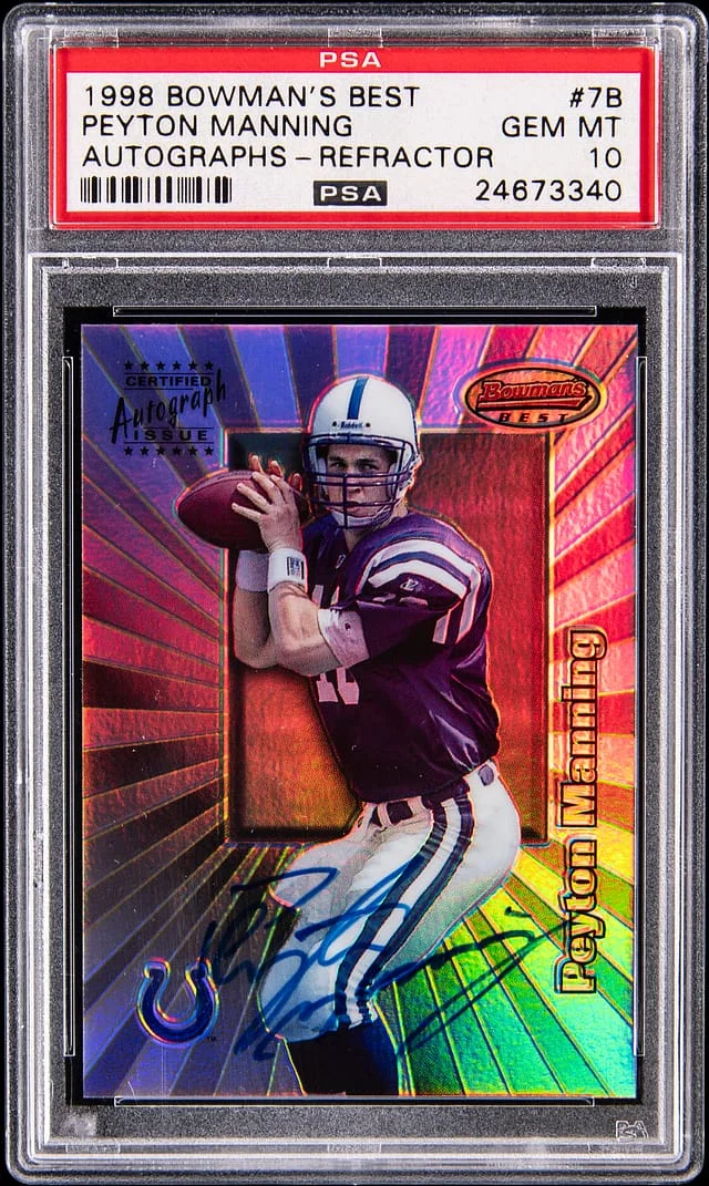 1998 Bowman's Best Peyton Manning Autographs Refractor #7B card image