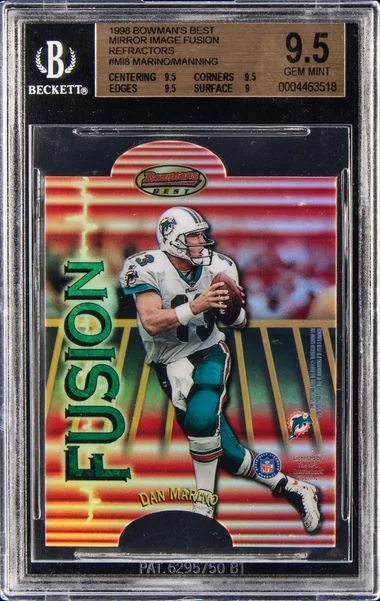 1998 Bowman's Best Peyton Manning /Dan Marino Mirror Image Fusion Refractor #MI8 card image
