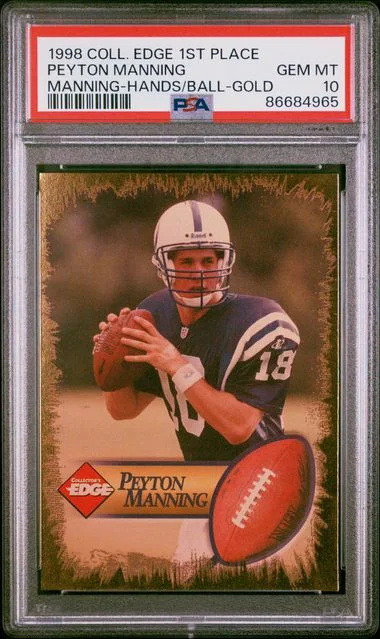 1998 Collector's Edge Place Manning Hands On Ball-Gold Peyton Manning #1st card image