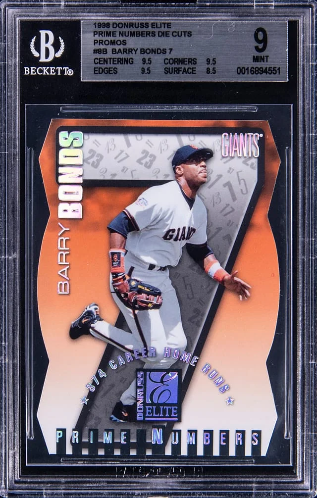 1998 Donruss Elite Barry Bonds Prime Numbers Die Cuts Promo #8B card image