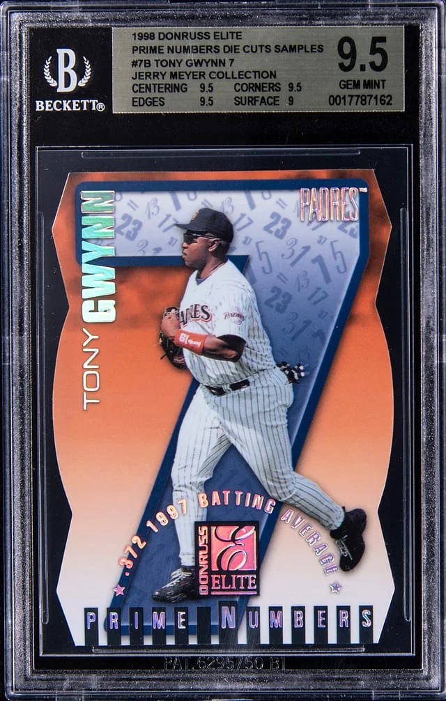 1998 Donruss Elite Tony Gwynn (/372) Prime Numbers Die Cut Samples Jerry Meyer Collection #7B card image
