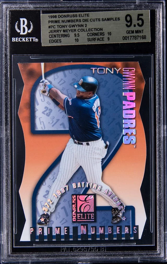 1998 Donruss Elite Tony Gwynn (/372) Prime Numbers Die Cut Samples Jerry Meyer Collection #7C card image