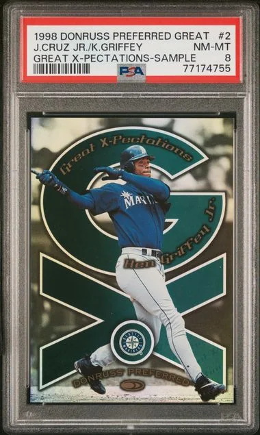 1998 Donruss J.Cruz Jr./K.Griffey Jr. Preferred Great X-Pectations Great X-Pectations-Sample #2 card image