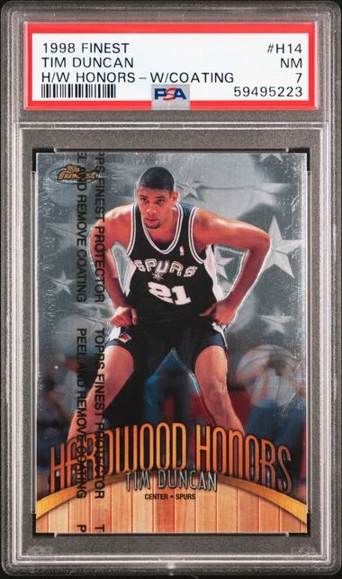 1998 Finest Tim Duncan Hardwood Honors Hardwood Honors-W/Coating #H14 card image