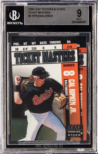 1998 Leaf Rookies & Stars Cal Ripken Jr./Robert Alomar Ticket Masters #3 card image