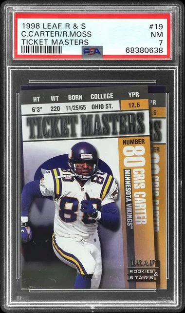 1998 Leaf Rookies & Stars Chris Carter/Randy Moss Ticket Masters #19 card image
