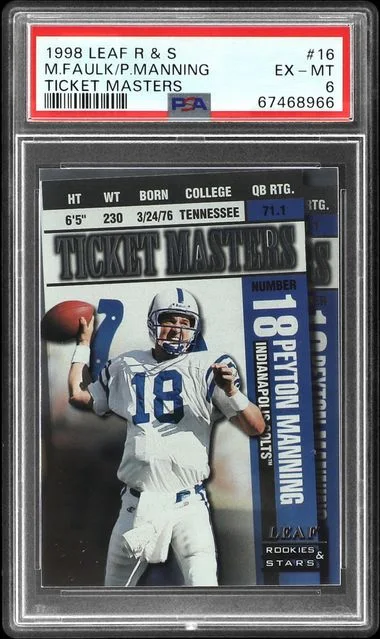 1998 Leaf Rookies & Stars Marshall Faulk/Peyton Manning Ticket Masters #16 card image
