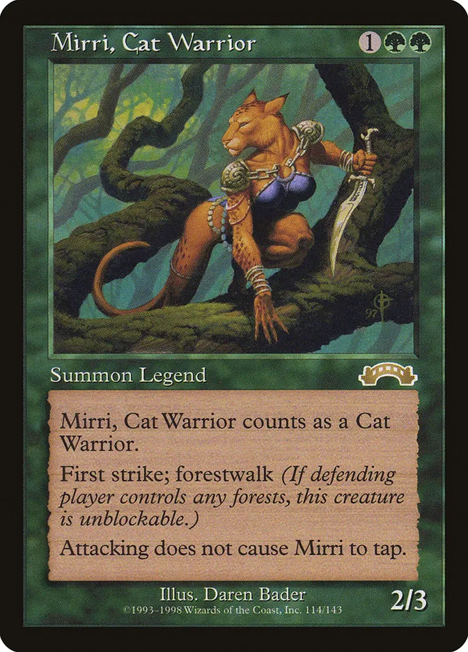 1998 Exodus Mirri, Cat Warrior rare #114 rare card image