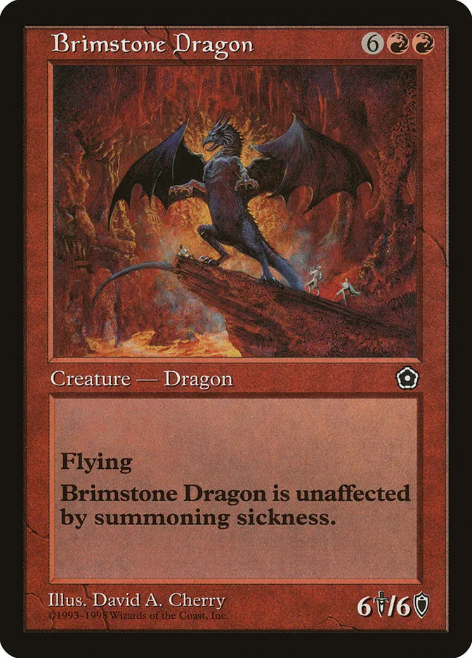 1998 Portal Second Age Brimstone Dragon rare #92 rare card image