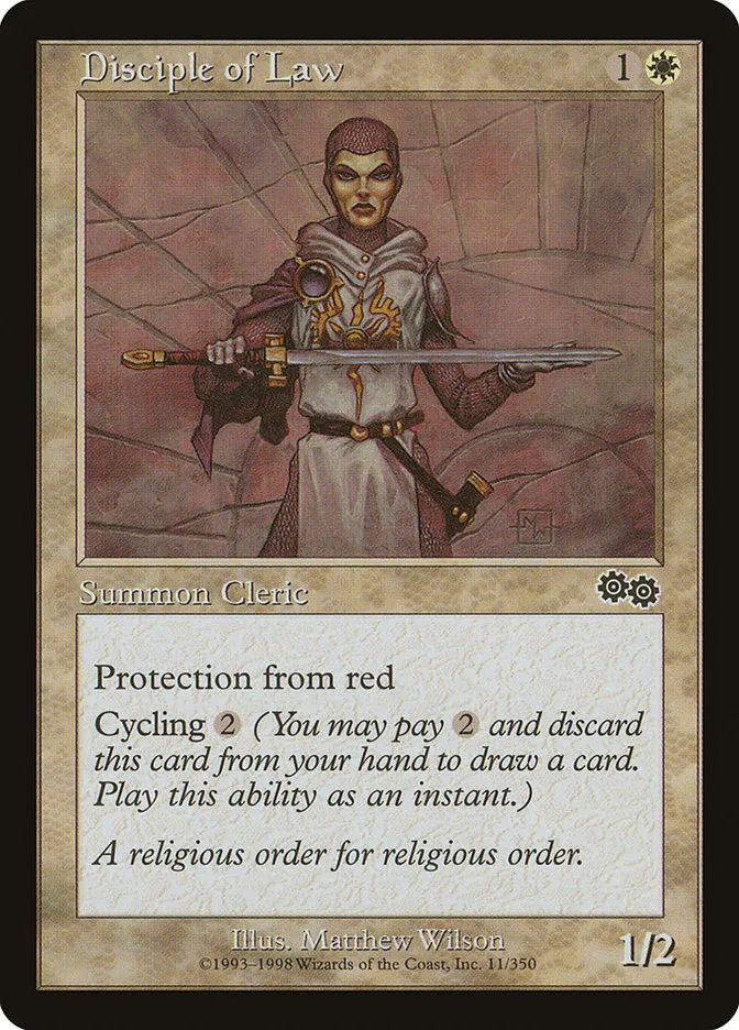 1998 Urza's Saga Disciple of Law common #11 common card image