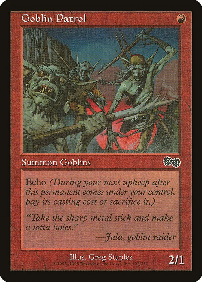 1998 Urza's Saga Goblin Patrol common #193 common card image