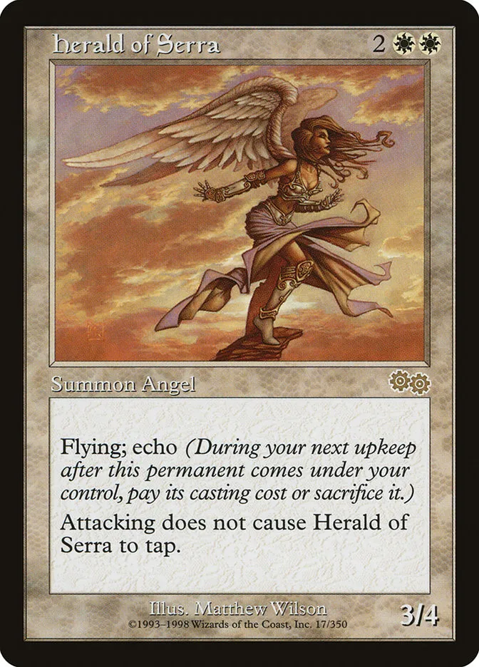 1998 Urza's Saga Herald of Serra rare #17 rare card image