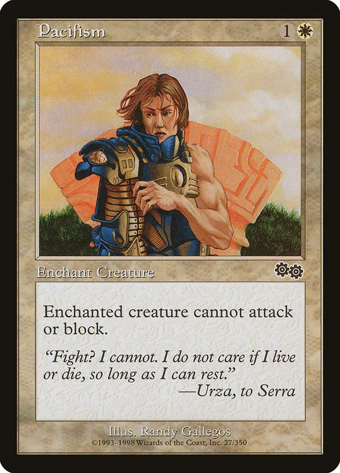 1998 Urza's Saga Pacifism common #27 common card image