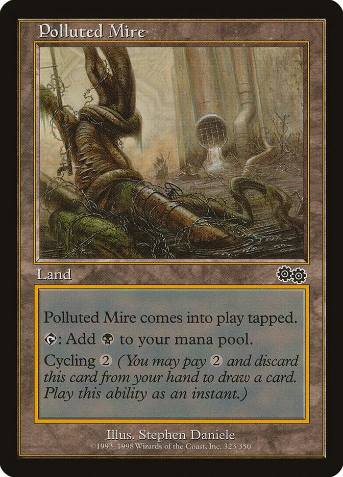 1998 Urza's Saga Polluted Mire common #323 common card image