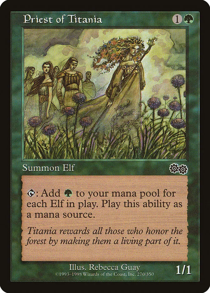 1998 Urza's Saga Priest of Titania [Misprint] common #270 common card image