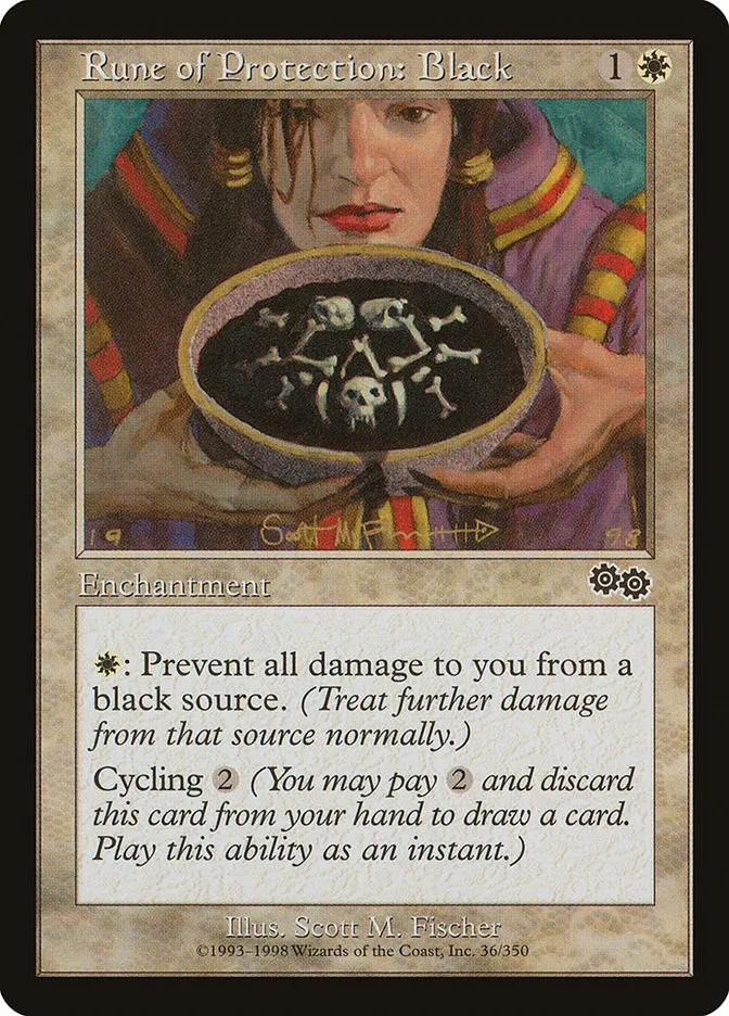 1998 Urza's Saga Rune of Protection: Black common #36 common card image