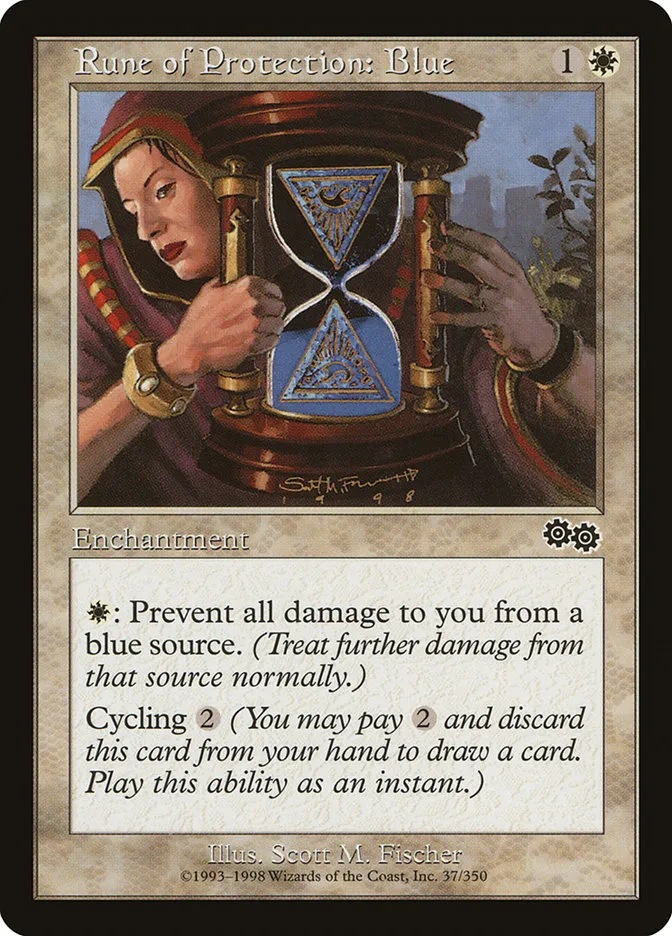 1998 Urza's Saga Rune of Protection: Blue common #37 common card image