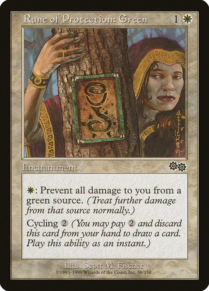 1998 Urza's Saga Rune of Protection: Green common #38 common card image
