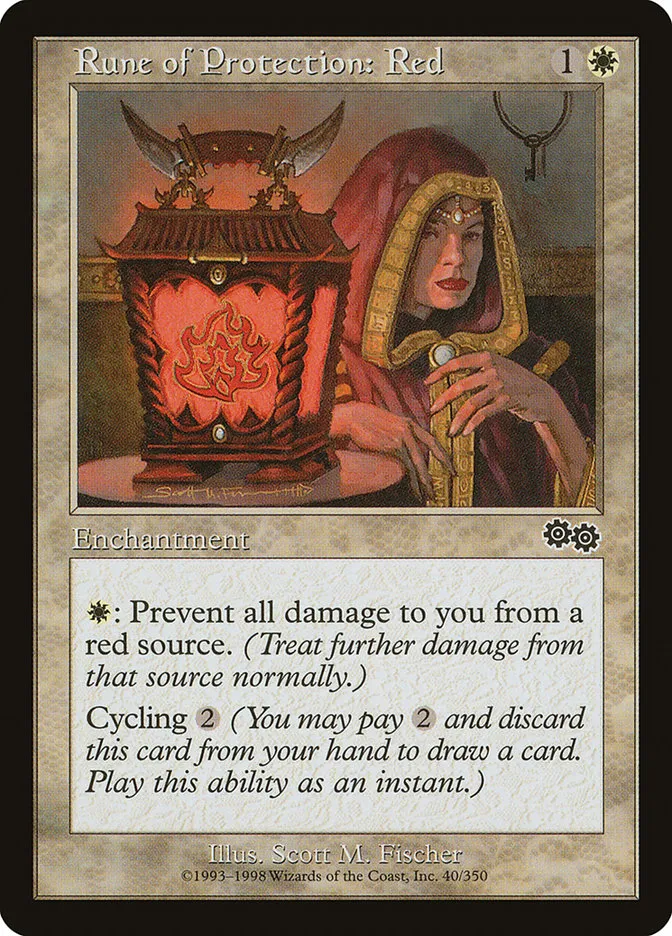 1998 Urza's Saga Rune of Protection: Red common #40 common card image
