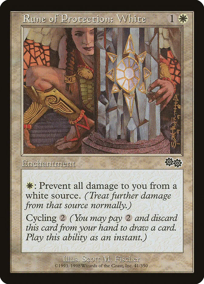 1998 Urza's Saga Rune of Protection: White common #41 common card image
