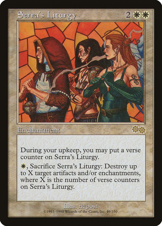 1998 Urza's Saga Serra's Liturgy rare #49 rare card image