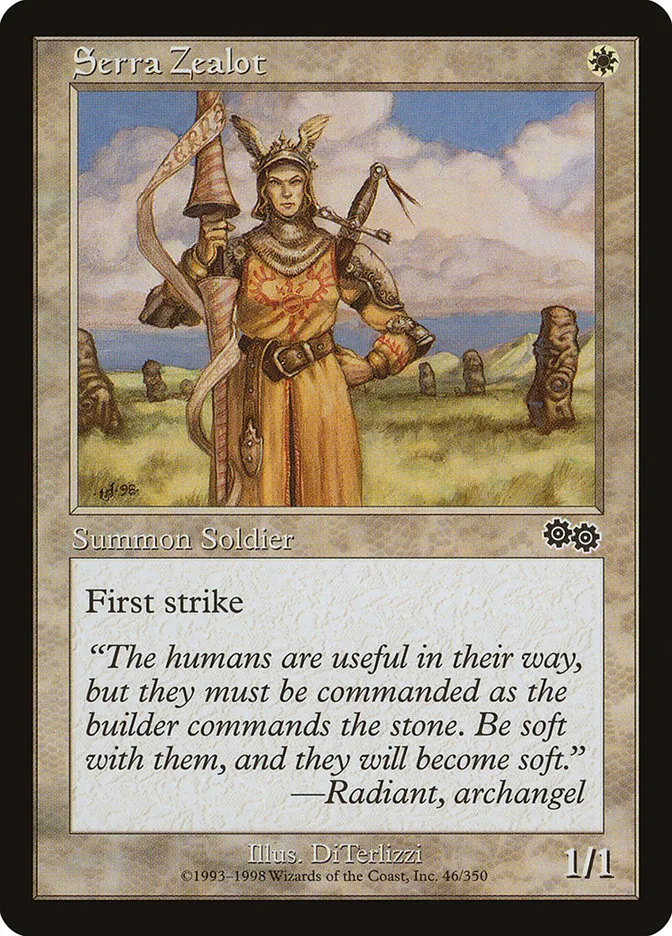 1998 Urza's Saga Serra Zealot common #46 common card image