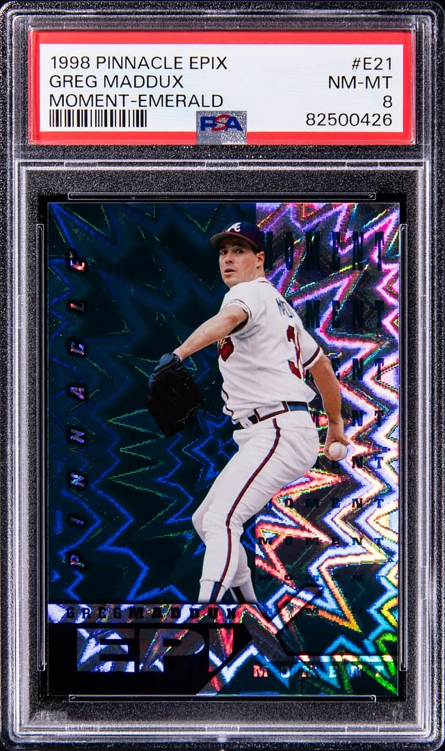 1998 Pinnacle Greg Maddux Epix Moment Emerald #E21 card image