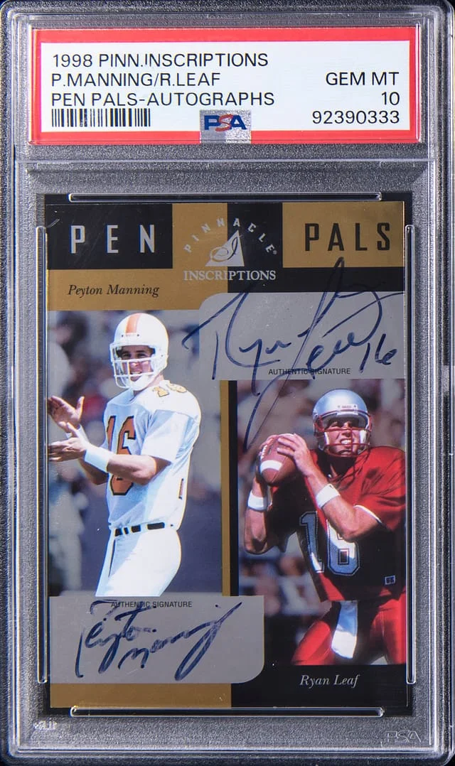 1998 Pinnacle Inscriptions Pen Pals Autographs Peyton Manning/Ryan Leaf #no-number card image