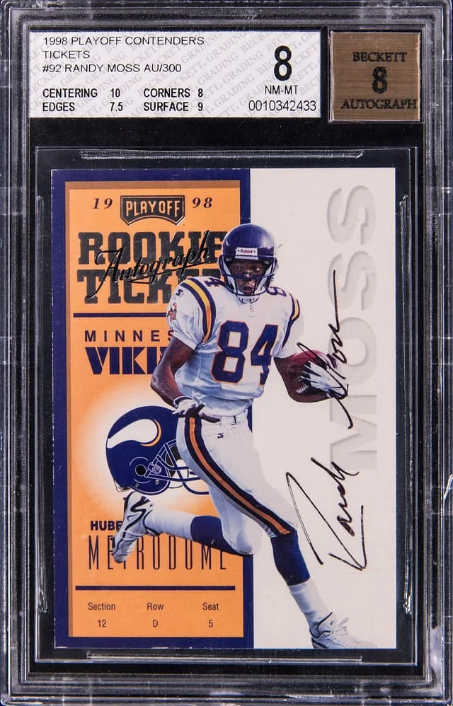1998 Playoff Contenders Randy Moss Ticket Autographs #92 card image