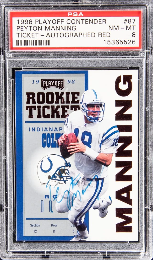 1998 Playoff Peyton Manning Contender Ticket Autograph Red #87 card image