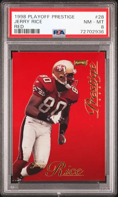 1998 Playoff Prestige Jerry Rice Red #28 card image