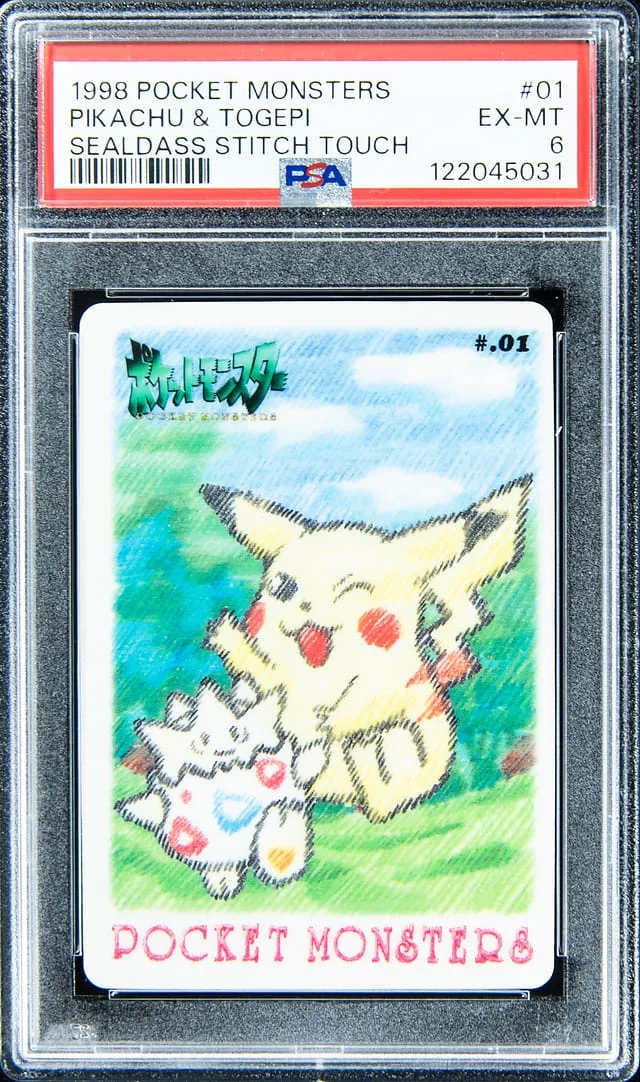 1998 Pocket Monsters Sealdass Stitch Touch Pikachu & Togepi #01 card image