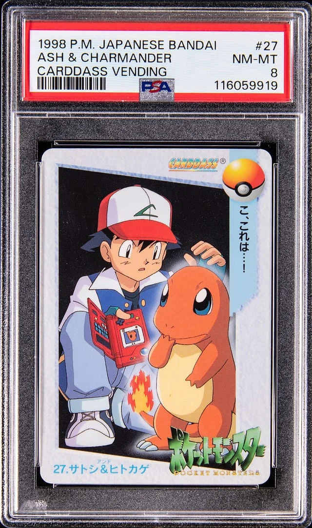 1998 Pokemon Japanese Bandai Cardass Vending Ash & Charmander #27 card image