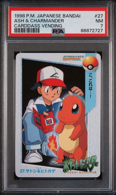 1998 Pokemon Japanese Bandai Carddass Vending Ash & Charmander #27 card image