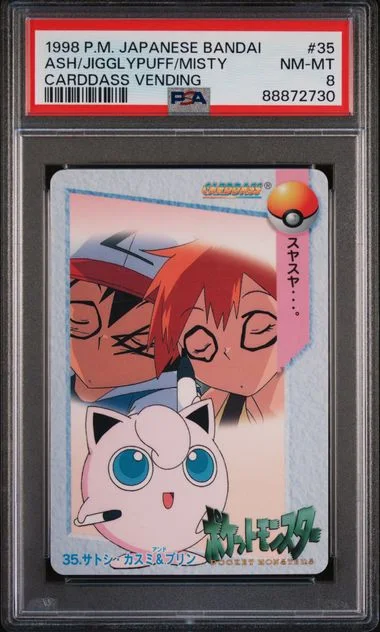 1998 Pokemon Japanese Bandai Carddass Vending Ash/Jigglypuff/Misty #35 card image