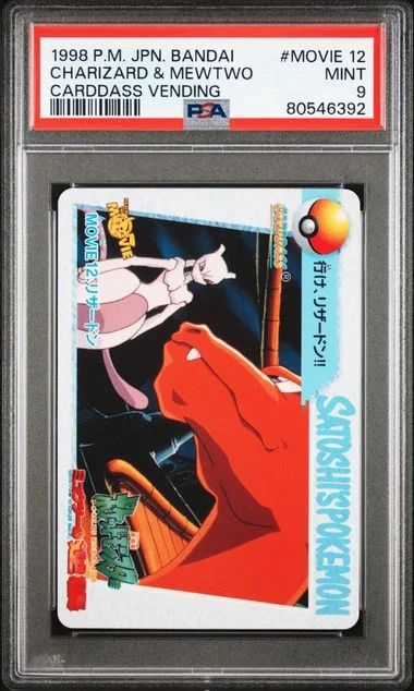 1998 Pokemon Japanese Bandai Carddass Vending Charizard & Mewtwo #Movie12 card image