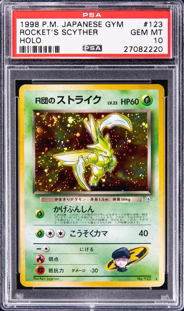 1998 Pokemon Japanese Gym Holographic Rare Rocket's Scyther #123 card image