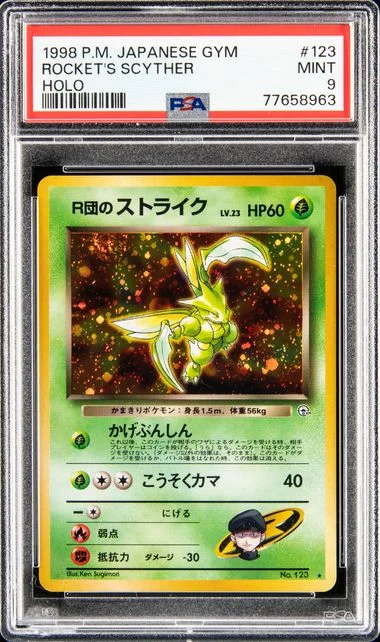 1998 Pokemon Japanese Gym Rocket's Scyther-Holo #123 card image