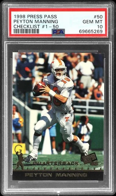 1998 Press Pass Peyton Manning , Checklist #1-50 #50 card image