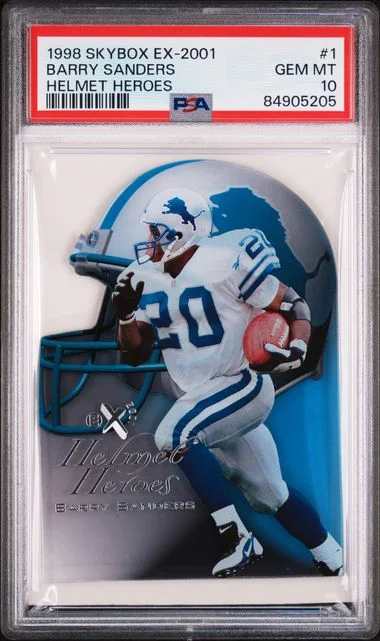 1998 SkyBox Barry Sanders E-X2001 Helmet Heroes #1 card image
